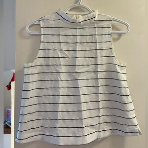 Black and White Striped Mock Neck Sleeveless Top